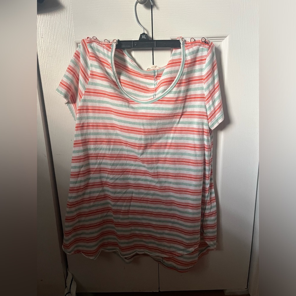 Hem & Thread Coral and Mint Striped Tee